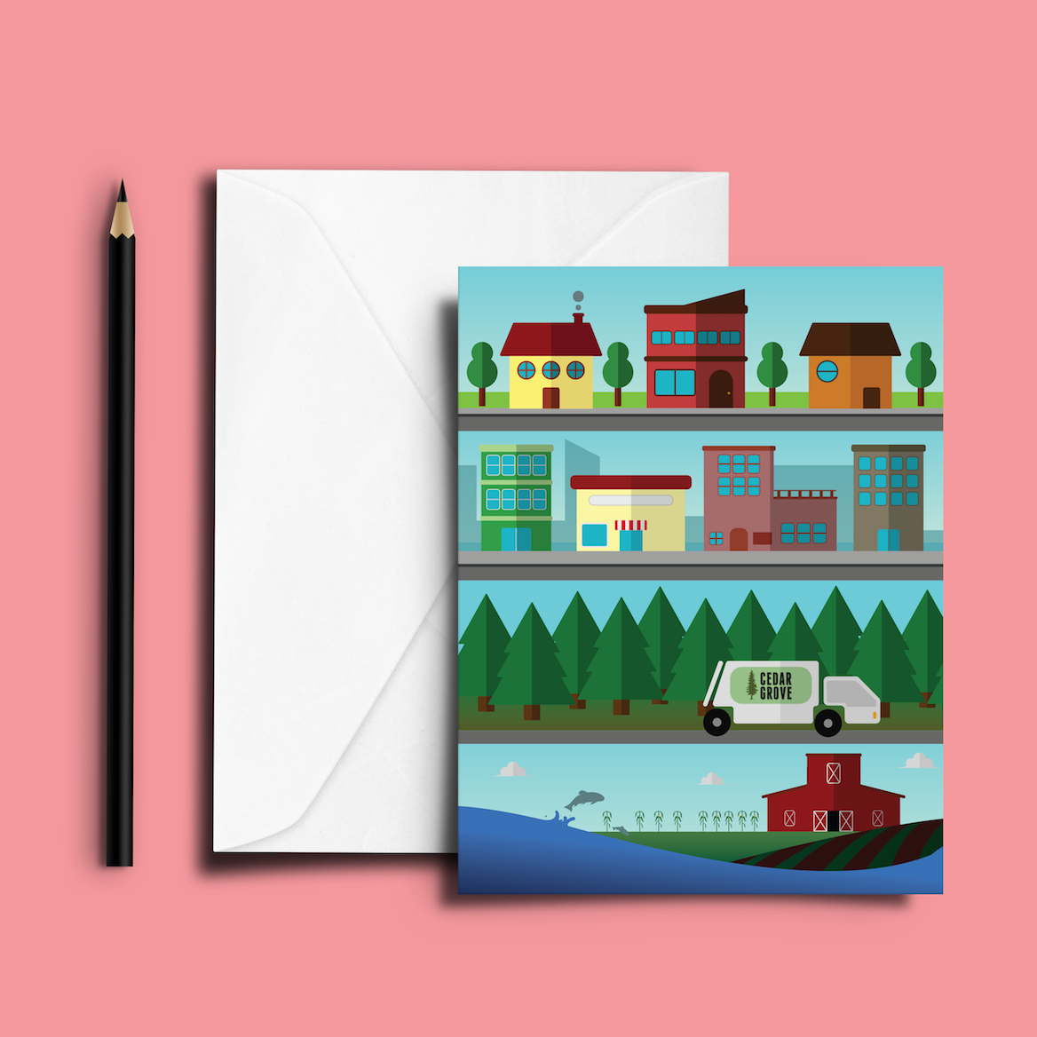 Illustrated card with houses